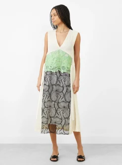 Acetate Twill Lace Dress Off White<TOGA PULLA Fashion
