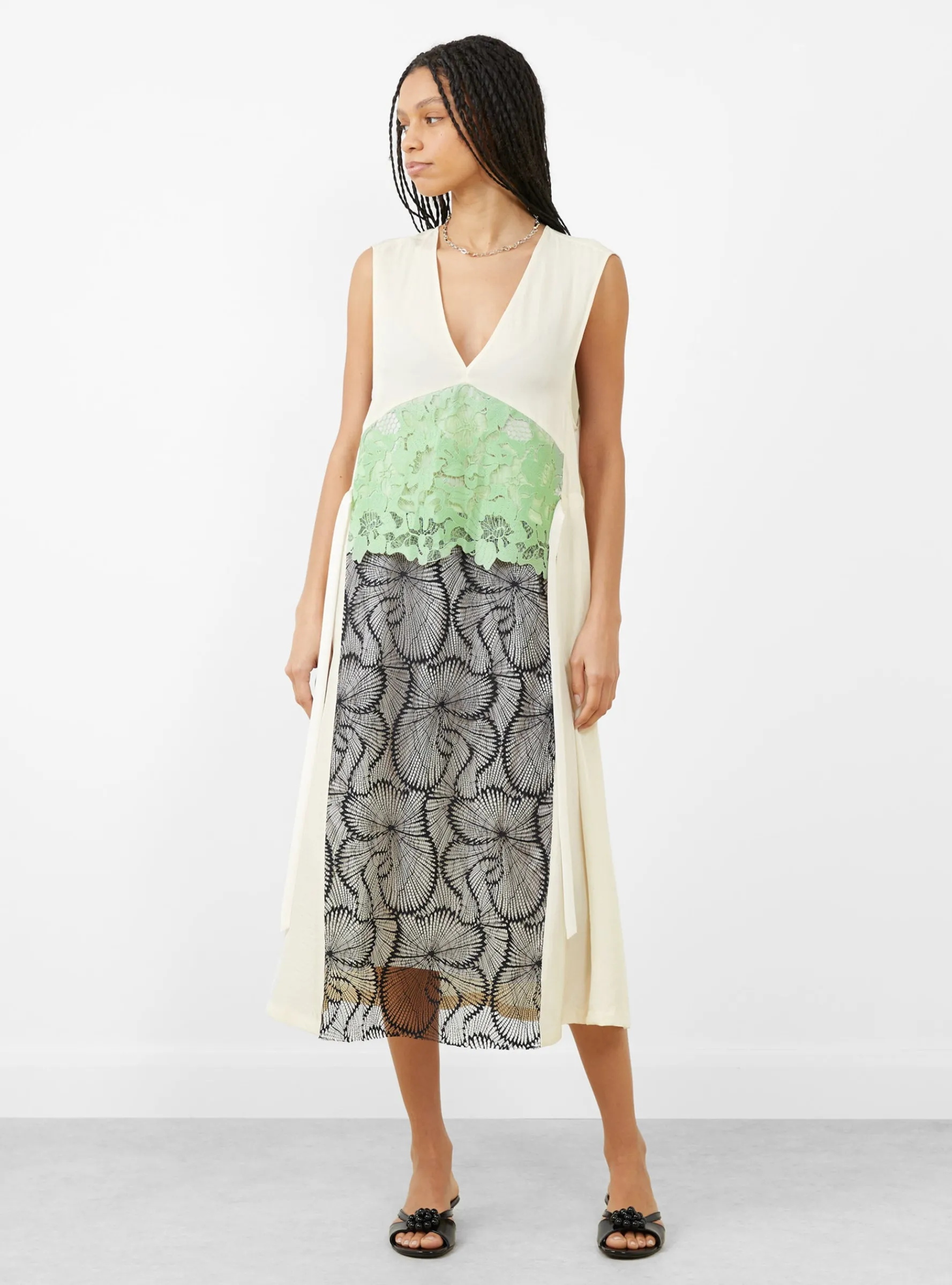 Acetate Twill Lace Dress Off White<TOGA PULLA Fashion