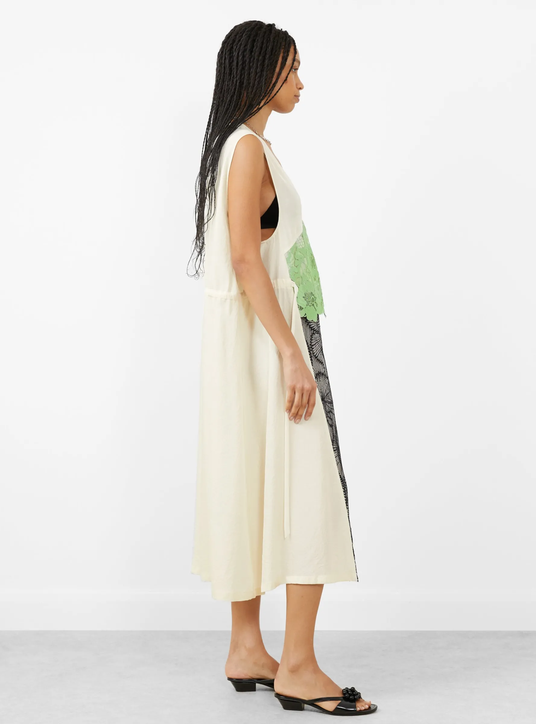 Acetate Twill Lace Dress Off White<TOGA PULLA Fashion