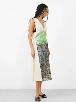 Acetate Twill Lace Dress Off White<TOGA PULLA Fashion
