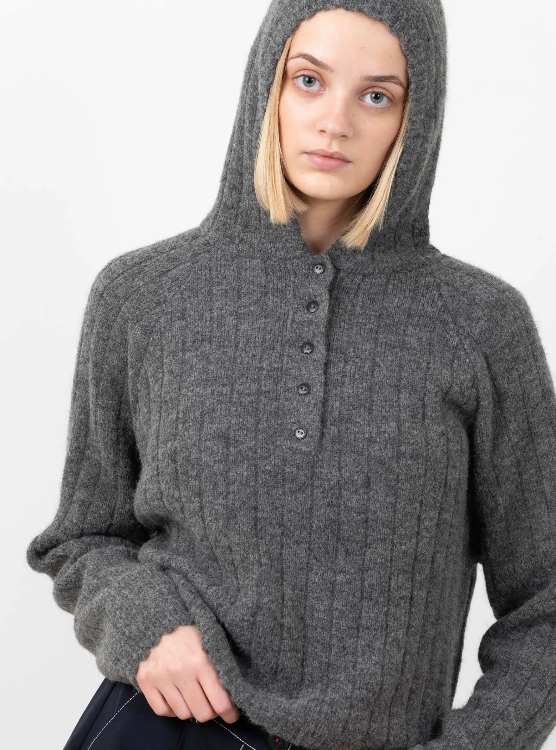 Baby Alpaca Hooded Sweater Grey<Cordera Outlet