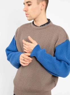 Beacon Merino Wool Crew Sweater Earth & Royal Blue<The English Difference Clearance