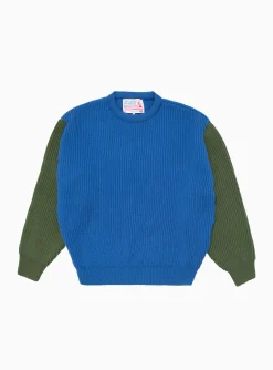 Beacon Merino Wool Crew Sweater Royal Blue & Olive<The English Difference Discount