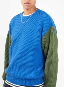 Beacon Merino Wool Crew Sweater Royal Blue & Olive<The English Difference Discount