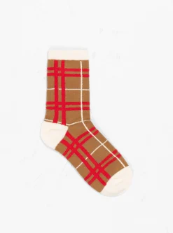 Boucle Plaid Crew Socks Camel<Hansel From Basel Hot