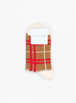 Boucle Plaid Crew Socks Camel<Hansel From Basel Hot