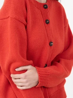 British Wool and Cotton Rosa Cardigan Poppy<Cawley Fashion