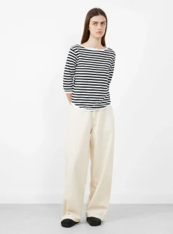 Broad Rib Boat Neck T-Shirt Black and White<BEAMS BOY Fashion
