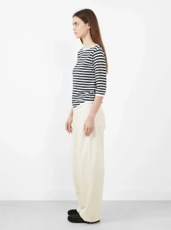 Broad Rib Boat Neck T-Shirt Black and White<BEAMS BOY Fashion