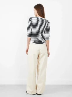 Broad Rib Boat Neck T-Shirt Black and White<BEAMS BOY Fashion