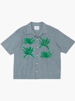Cactus Hand Embroidery Shirt Indigo Green<NOMARHYTHM TEXTILE Hot