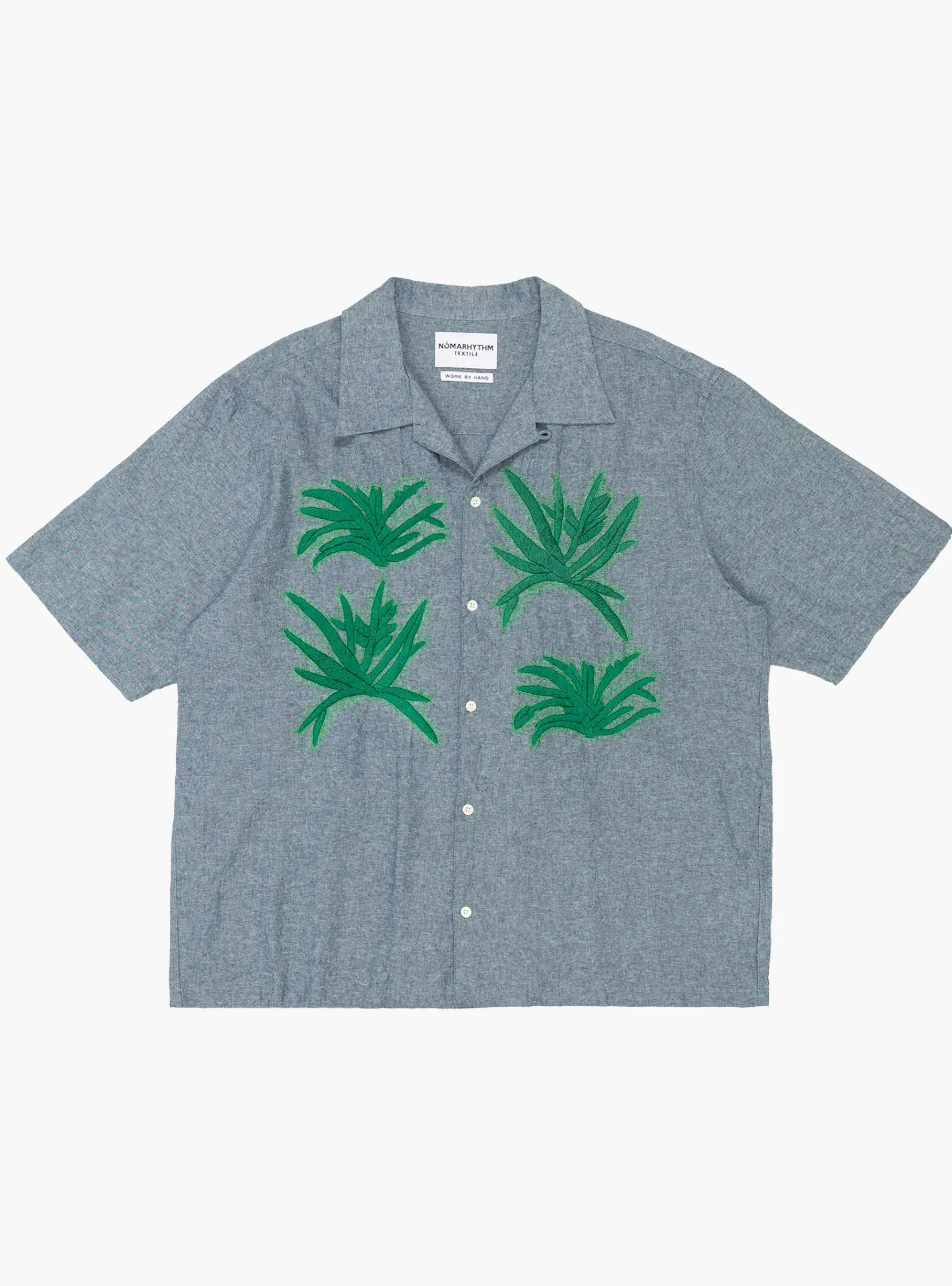 Cactus Hand Embroidery Shirt Indigo Green<NOMARHYTHM TEXTILE Hot