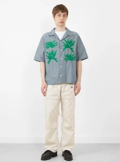Cactus Hand Embroidery Shirt Indigo Green<NOMARHYTHM TEXTILE Hot