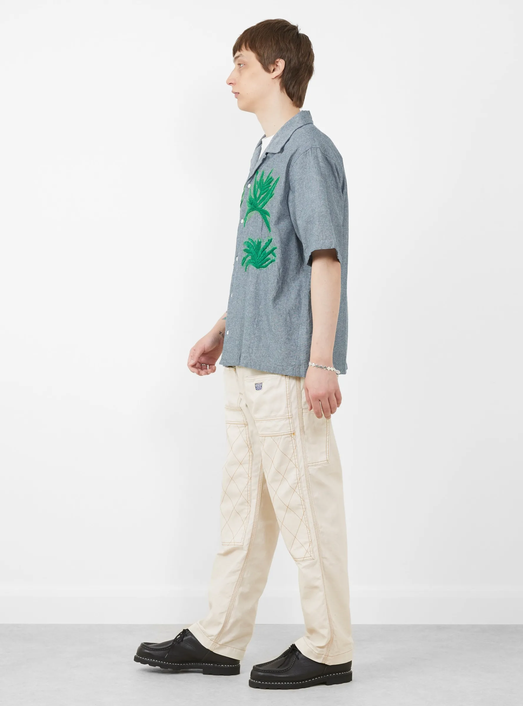 Cactus Hand Embroidery Shirt Indigo Green<NOMARHYTHM TEXTILE Hot