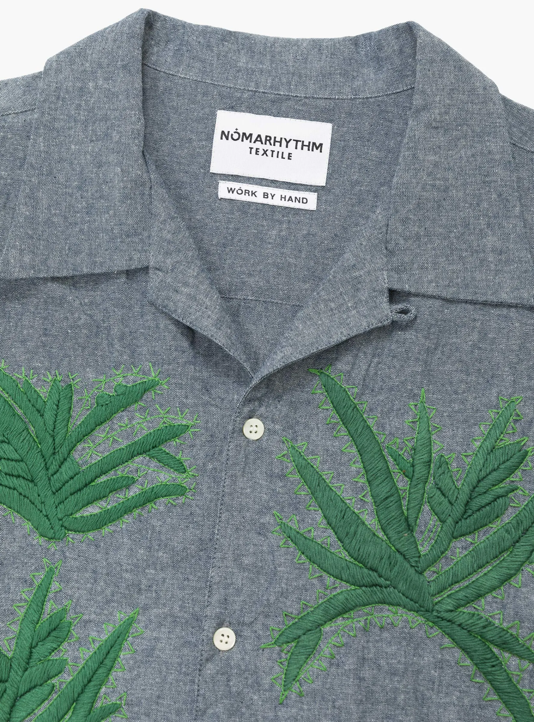 Cactus Hand Embroidery Shirt Indigo Green<NOMARHYTHM TEXTILE Hot