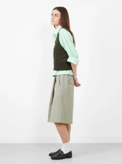 Checkered Cotton & Cashmere Waistcoat Dark Moss<Cordera Online