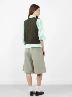 Checkered Cotton & Cashmere Waistcoat Dark Moss<Cordera Online