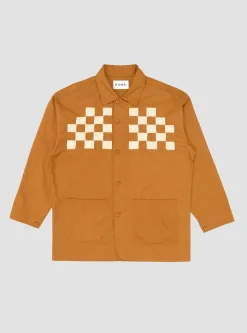 Checker Embroidered Block Jacket Walnut<NOMARHYTHM TEXTILE Sale