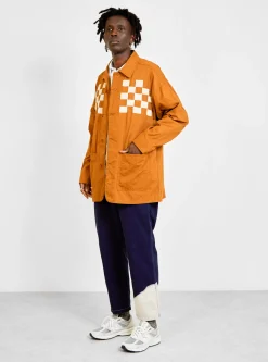 Checker Embroidered Block Jacket Walnut<NOMARHYTHM TEXTILE Sale