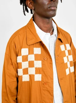 Checker Embroidered Block Jacket Walnut<NOMARHYTHM TEXTILE Sale