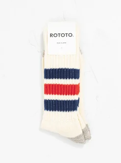 Coarse Ribbed Old School Socks Navy & Dark Red<ROTOTO Best