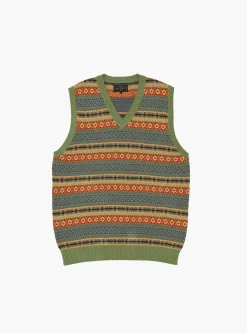 Cotton/Linen Vest Fair Isle Pattern<Beams Plus Hot