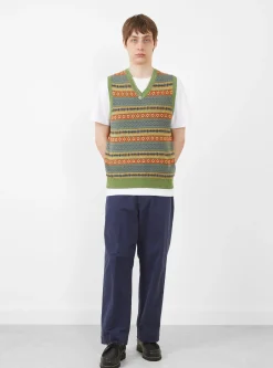 Cotton/Linen Vest Fair Isle Pattern<Beams Plus Hot