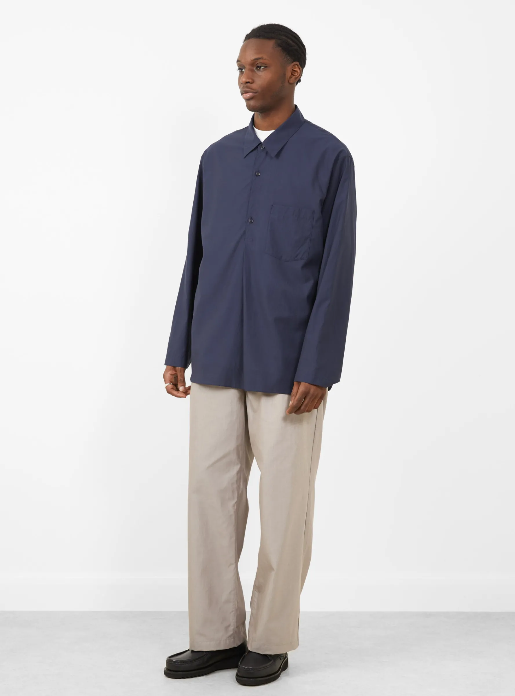 Cupro Mixed Pullover Shirt Navy<Still By Hand New