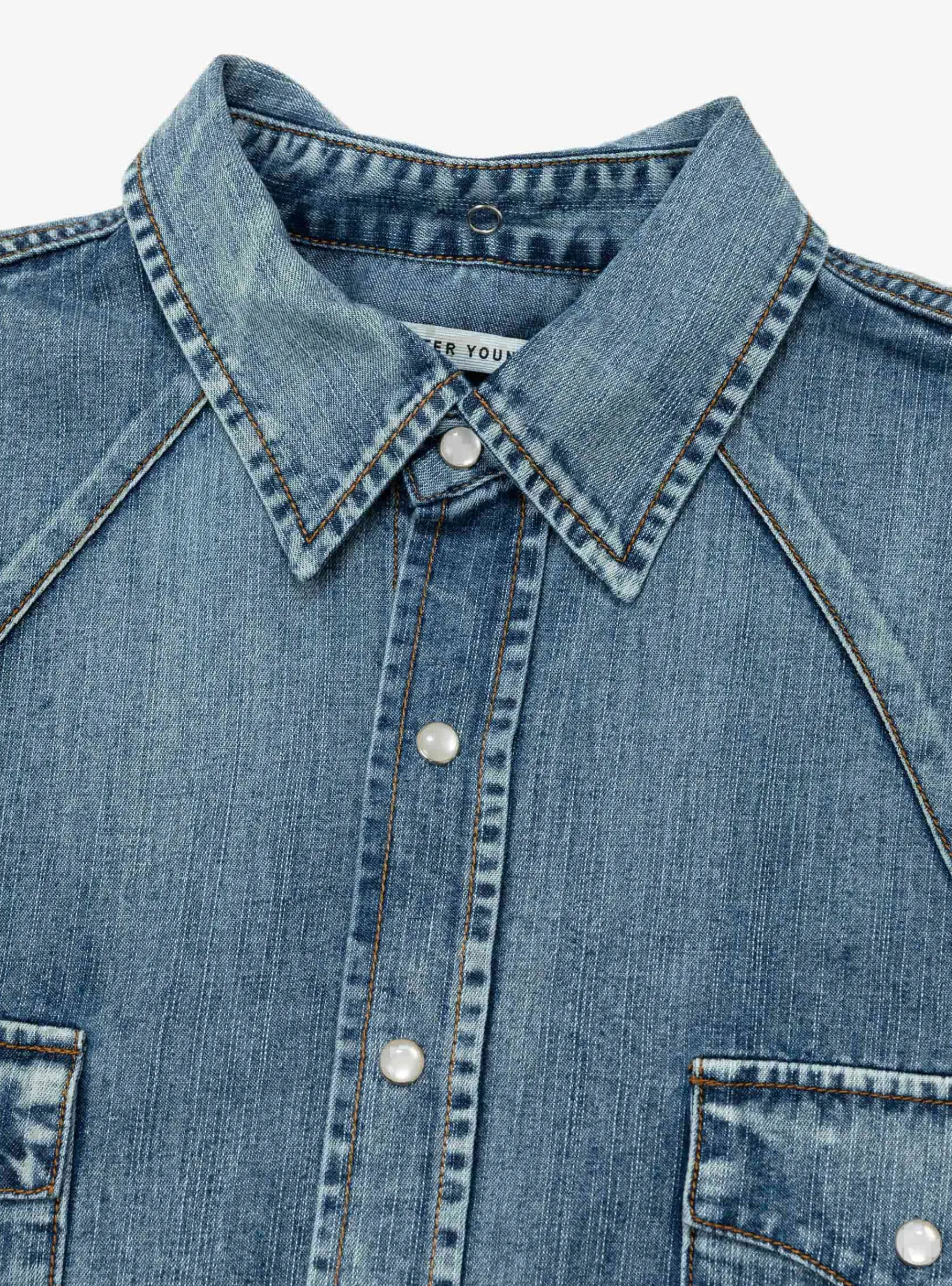 Denim Western Shirt Mid Indigo Wash<Carter Young New