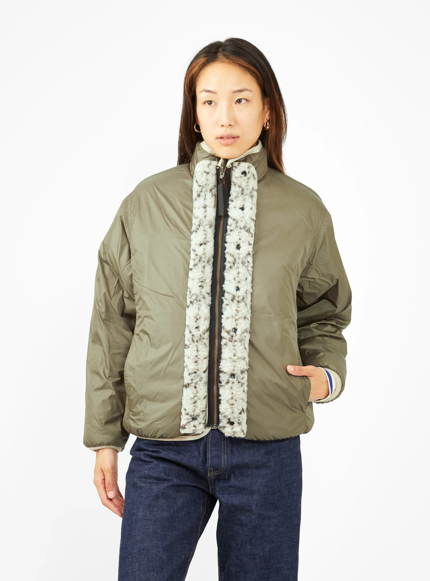 Do-Gi Sashiko Boa Fleece Reversible Jacket Ecru<Kapital Fashion