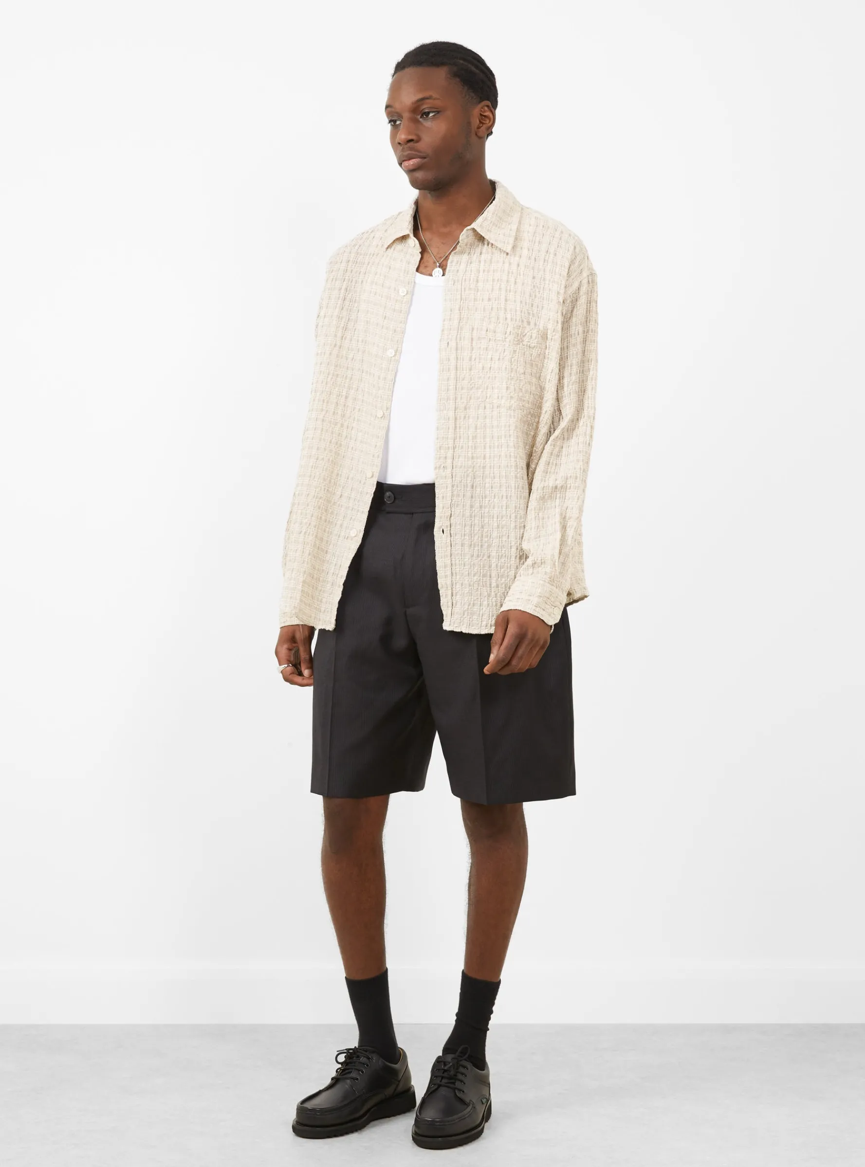 Executive Shirt Beige Structure Check<mfpen Fashion