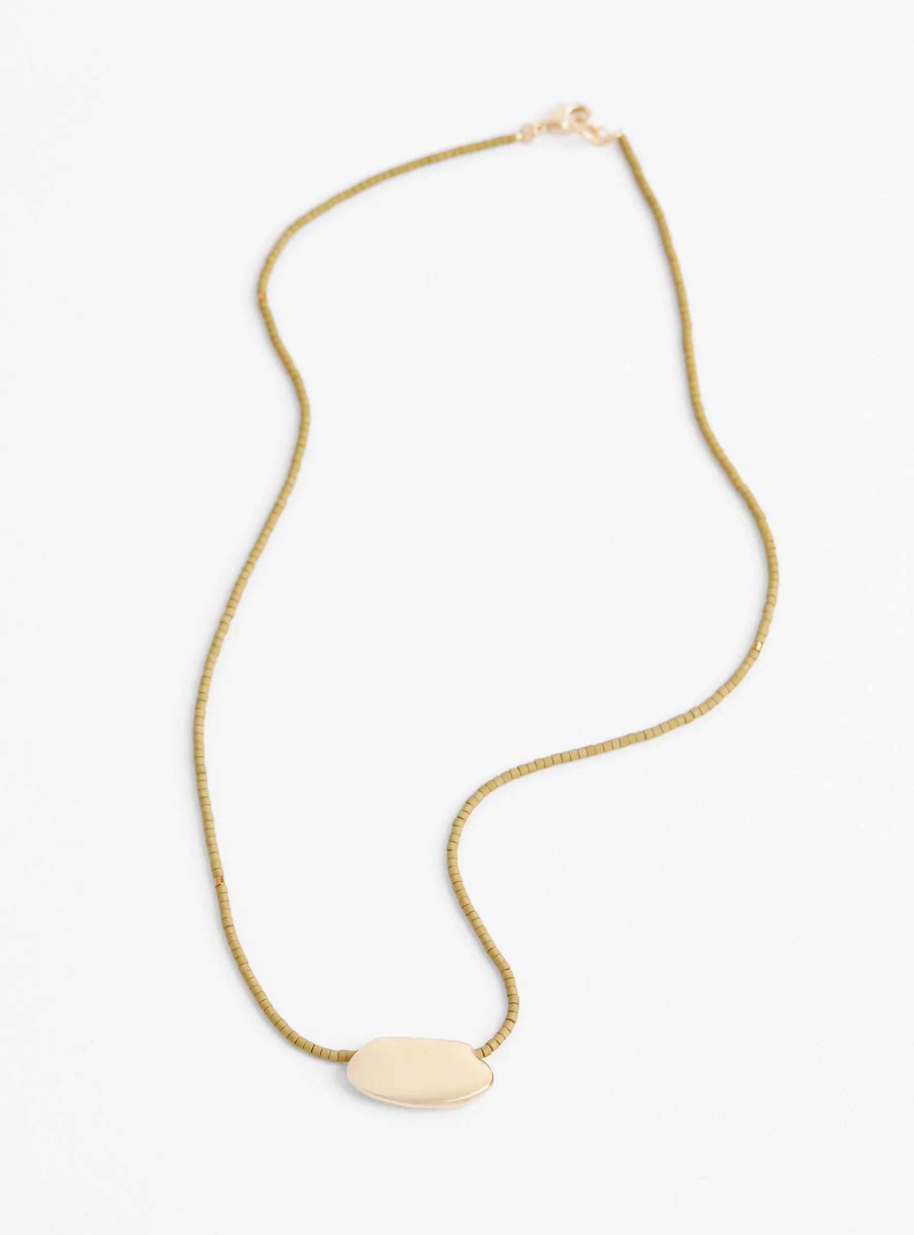Flat Oval Gold Plated Pendant and Miyuki Chain Olive<Helena Rohner New