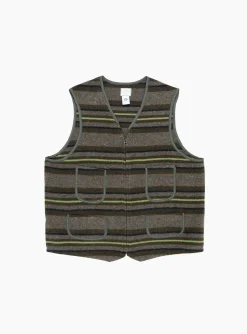 Fleece Vest Trashed Wool Green Stripe<Post O'Alls Hot