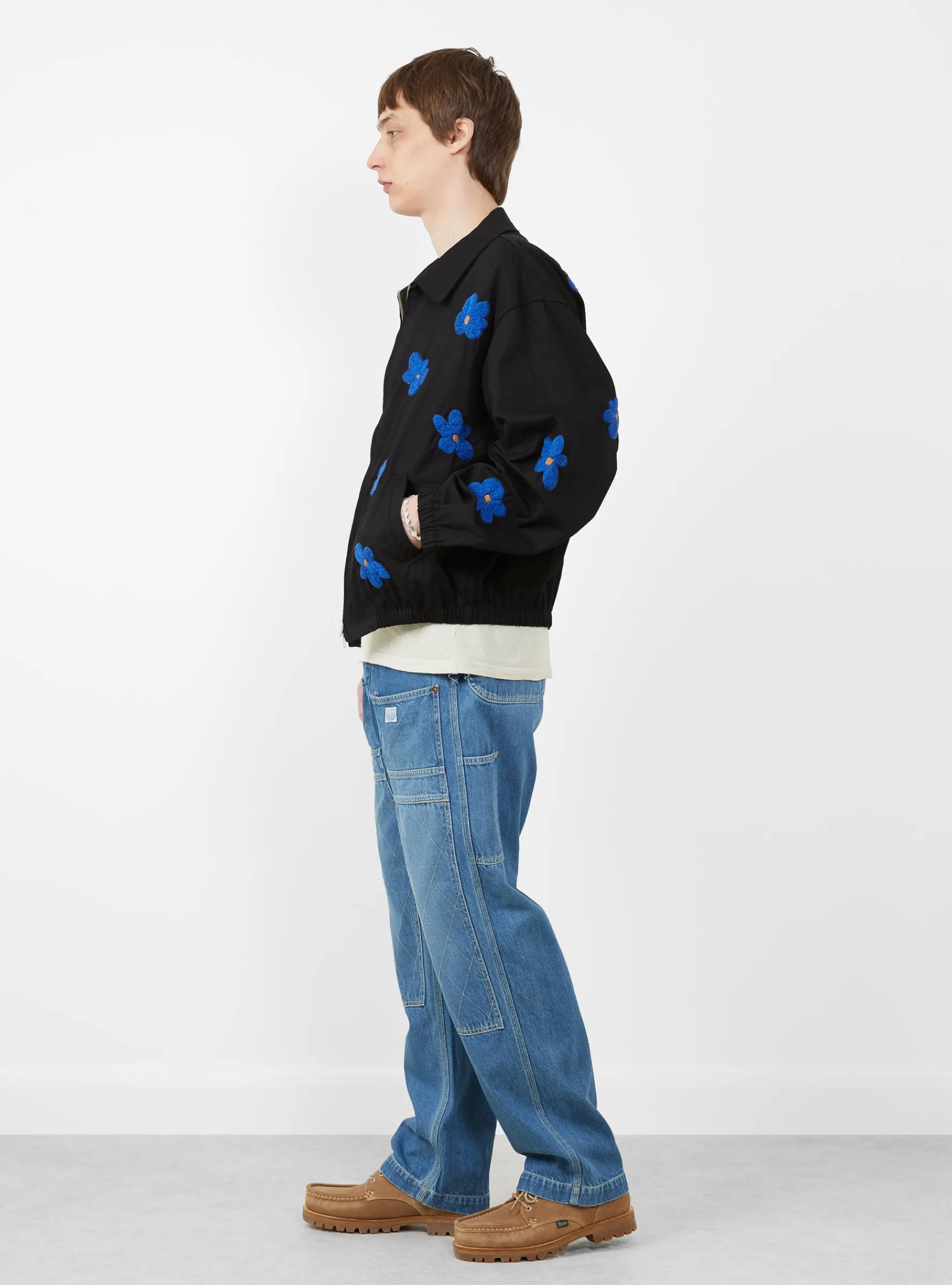 Floral Hand Embroidery Blouson Black<NOMARHYTHM TEXTILE Sale