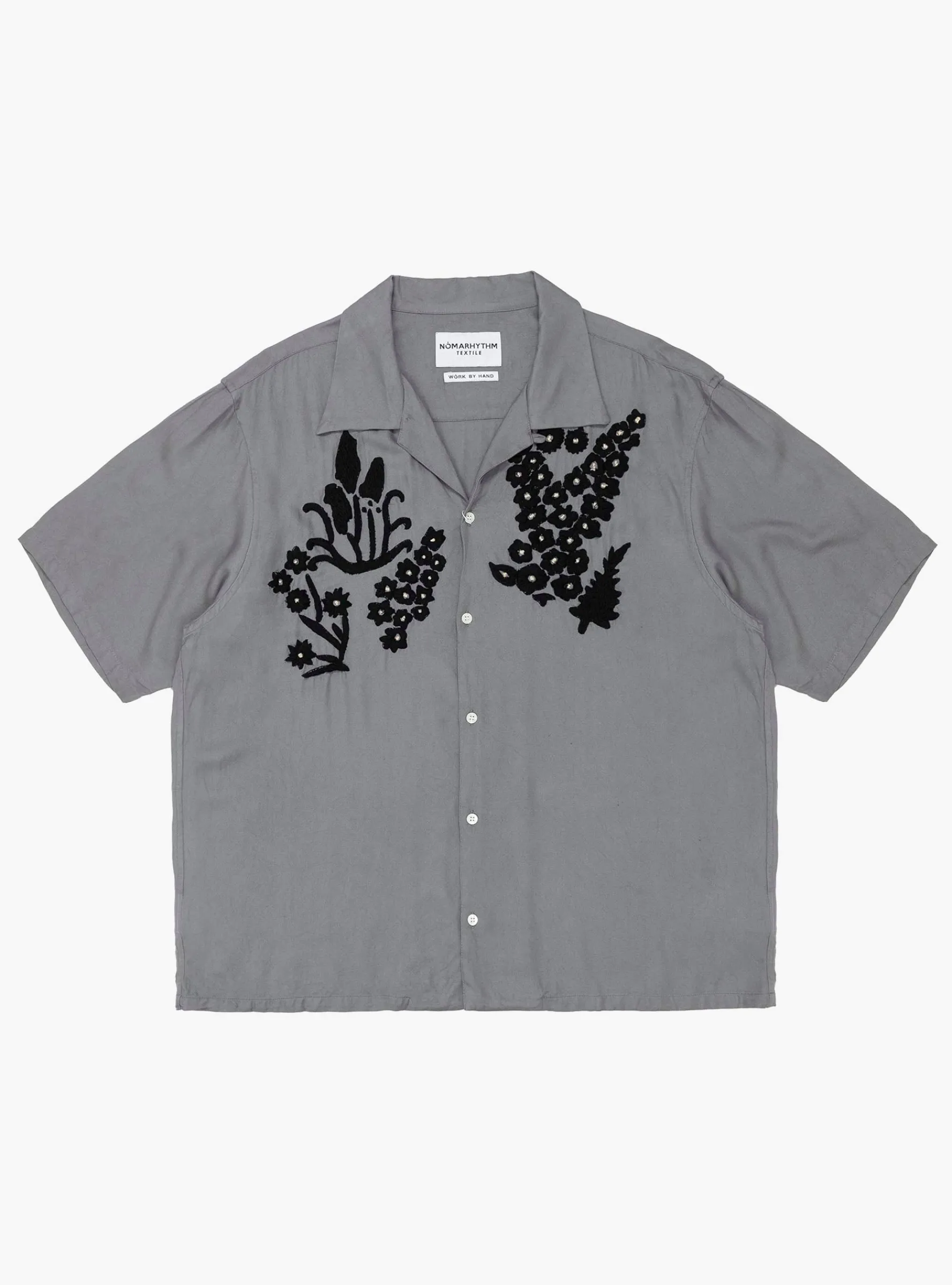 Flower Hand Embroidery Shirt Gray<NOMARHYTHM TEXTILE Outlet