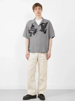 Flower Hand Embroidery Shirt Gray<NOMARHYTHM TEXTILE Outlet