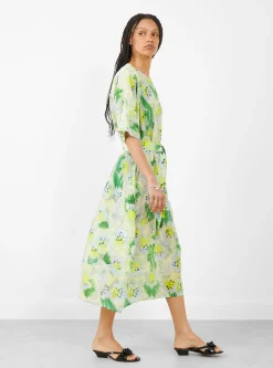 Frown Silk Dress Spraycan White Green<Henrik Vibskov Clearance