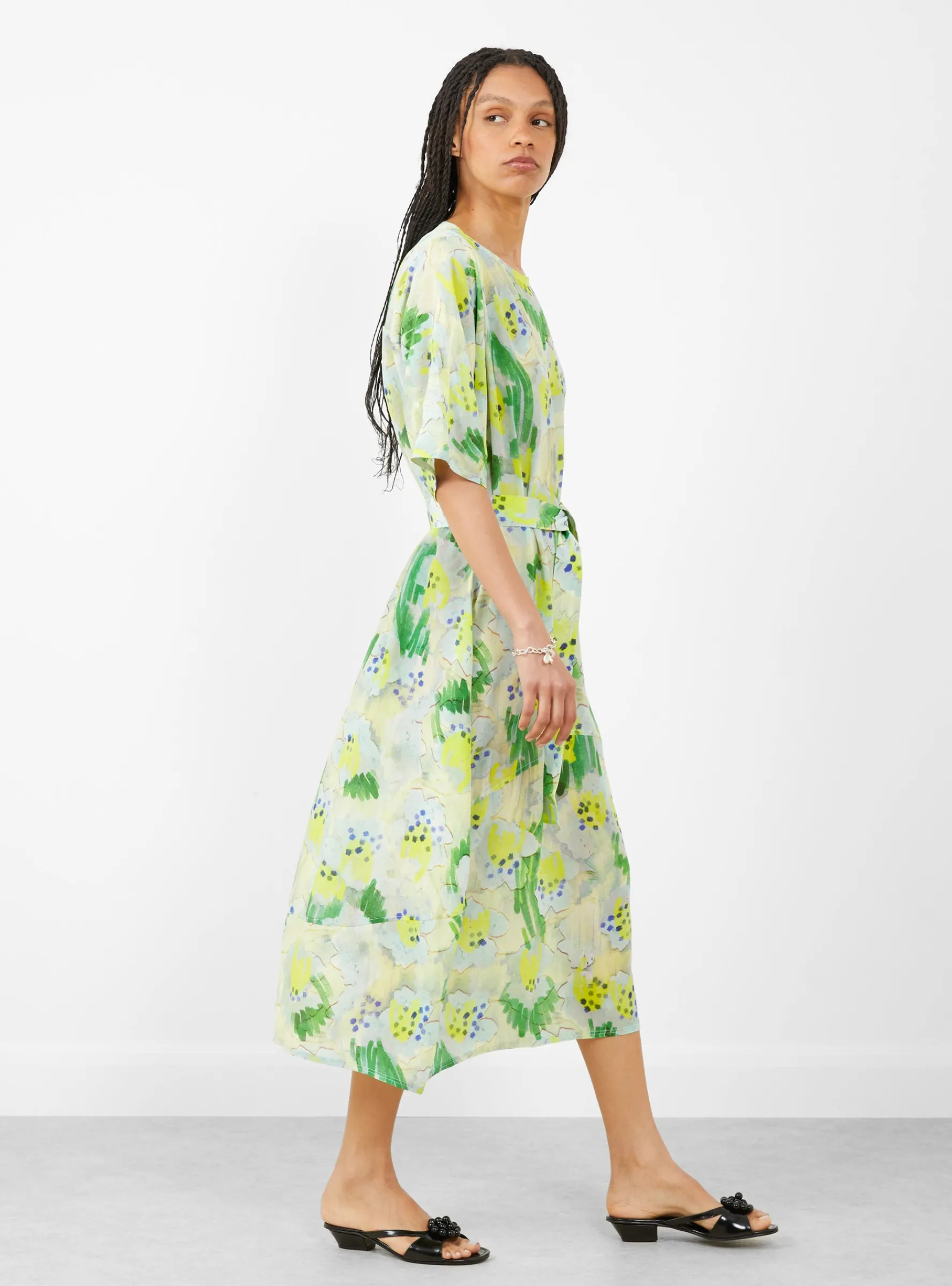 Frown Silk Dress Spraycan White Green<Henrik Vibskov Clearance