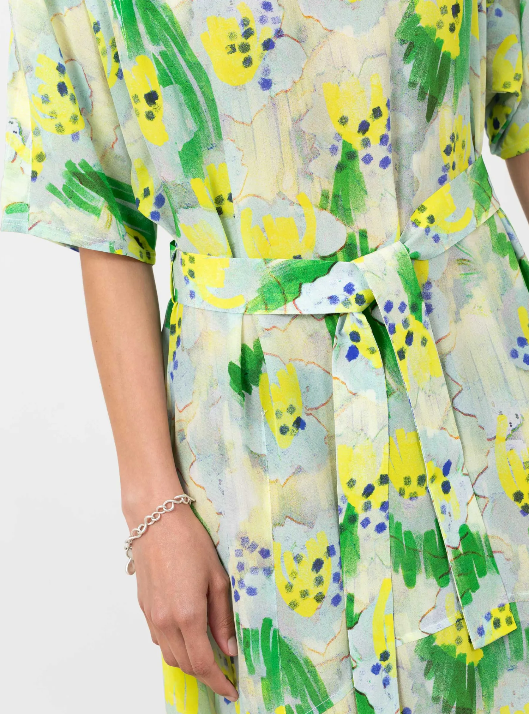 Frown Silk Dress Spraycan White Green<Henrik Vibskov Clearance