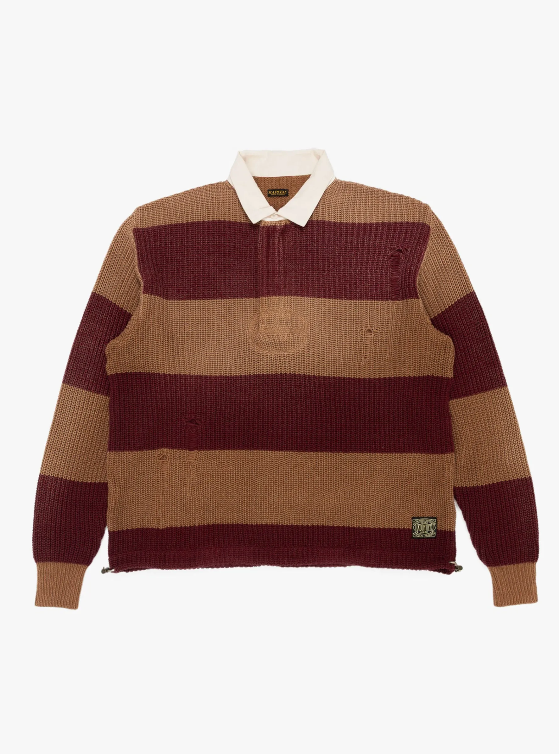 5G Cotton Knit Rugger Shirt Brown and Red<Kapital Online