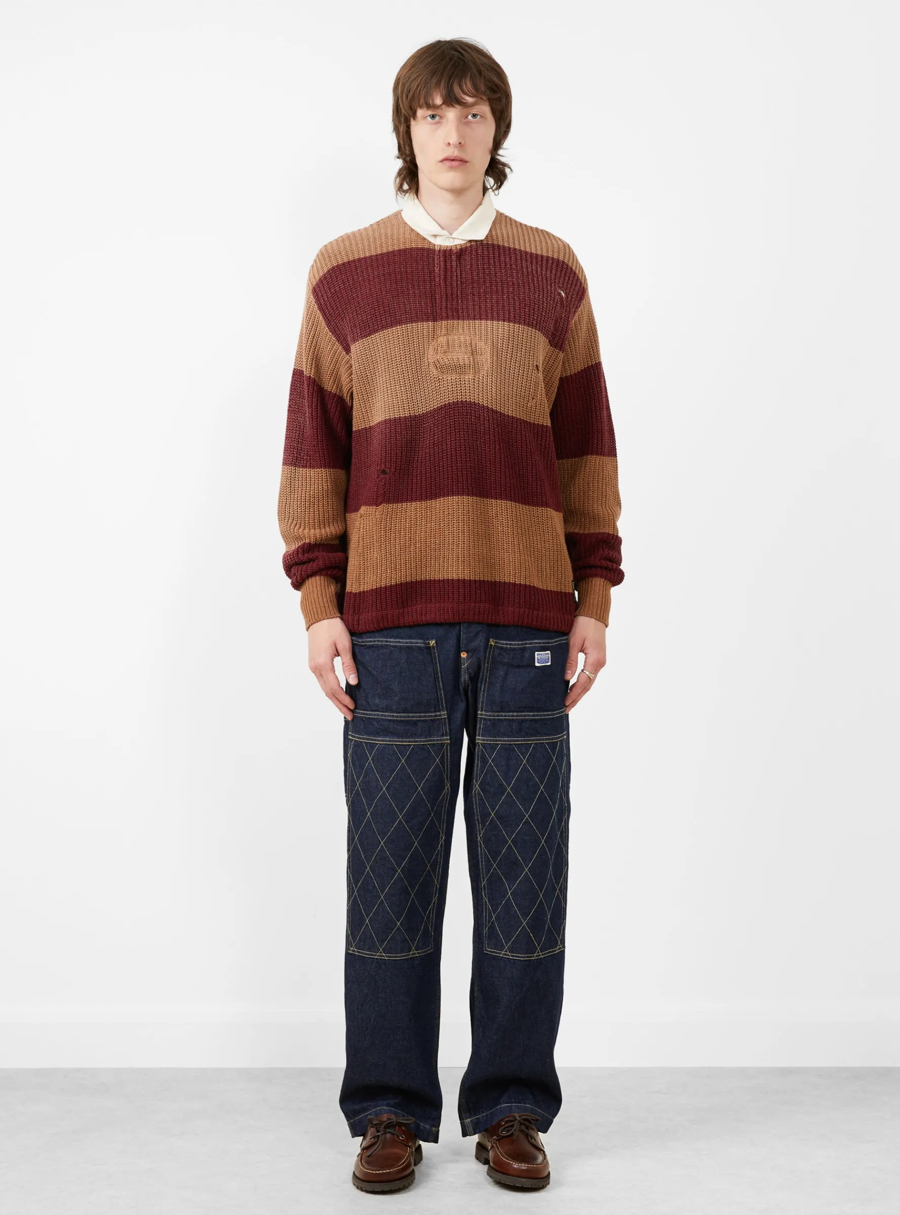 5G Cotton Knit Rugger Shirt Brown and Red<Kapital Online