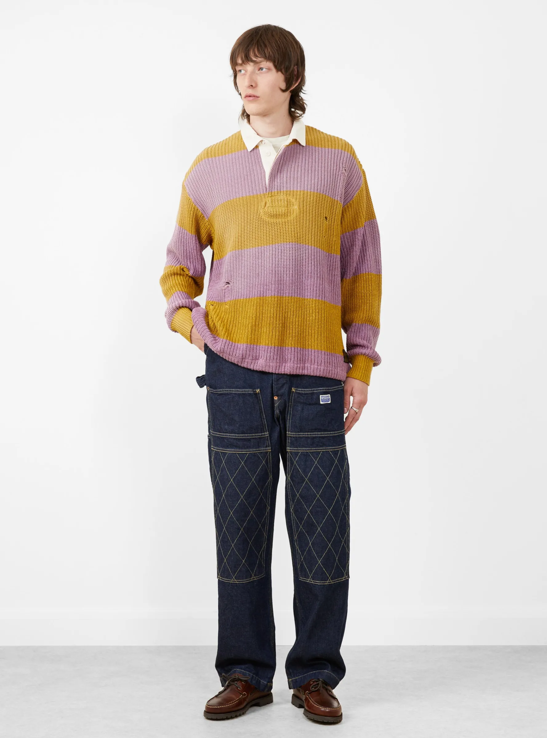 5G Cotton Knit Rugger Shirt Yellow and Pink<Kapital New