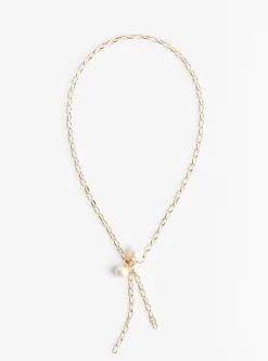 Gold Chain with Pearl Ball Piercing Necklace<BEATRIZ PALACIOS Hot