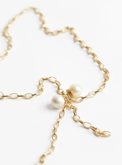 Gold Chain with Pearl Ball Piercing Necklace<BEATRIZ PALACIOS Hot