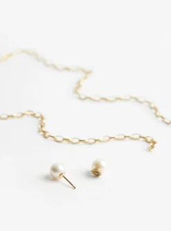 Gold Chain with Pearl Ball Piercing Necklace<BEATRIZ PALACIOS Hot