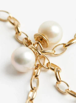 Gold Chain with Pearl Ball Piercing Necklace<BEATRIZ PALACIOS Hot