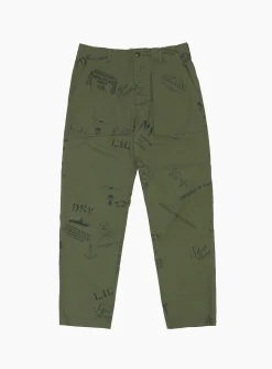 Graffiti Print Fatigue Pant Olive<Engineered Garments Sale