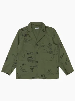 Graffiti Print Ripstop Jacket Olive<Engineered Garments Fashion