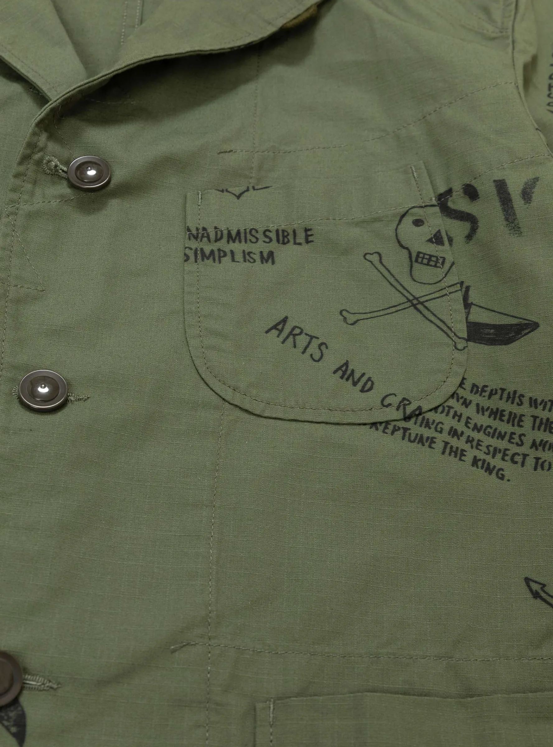 Graffiti Print Ripstop Jacket Olive<Engineered Garments Fashion