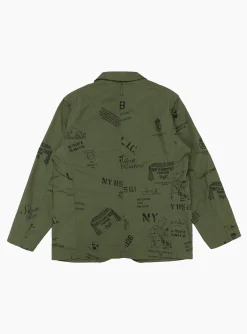 Graffiti Print Ripstop Jacket Olive<Engineered Garments Fashion